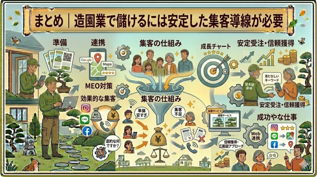 まとめ|造園業で儲けるには安定した集客導線が必要