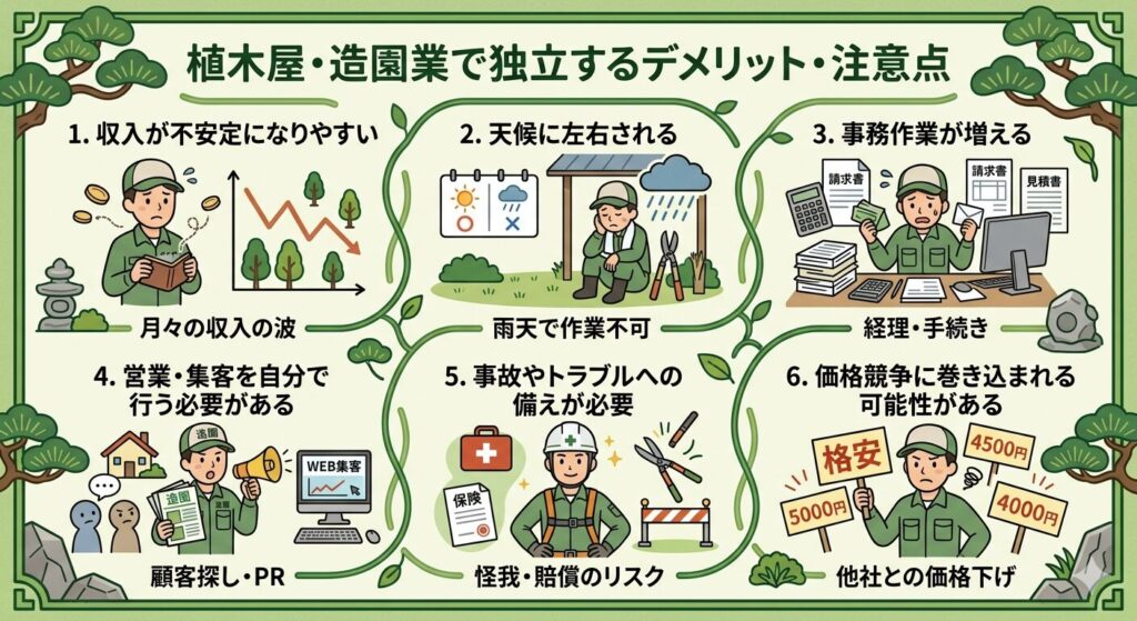 植木屋・造園業で独立するデメリット・注意点