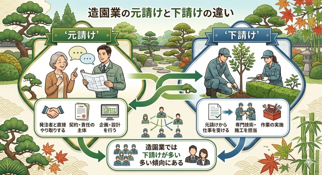 造園業の元請けと下請けの違い