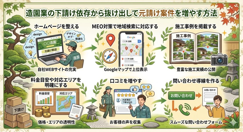造園業の下請け依存から抜け出して元請け案件を増やす方法