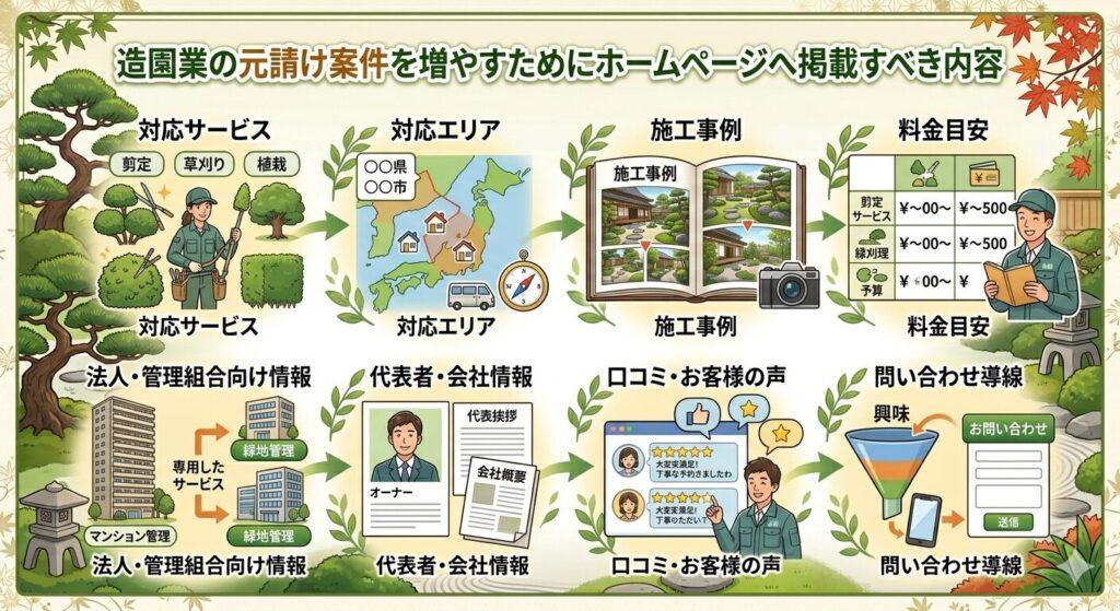 造園業の元請け案件を増やすためにホームページへ掲載すべき内容