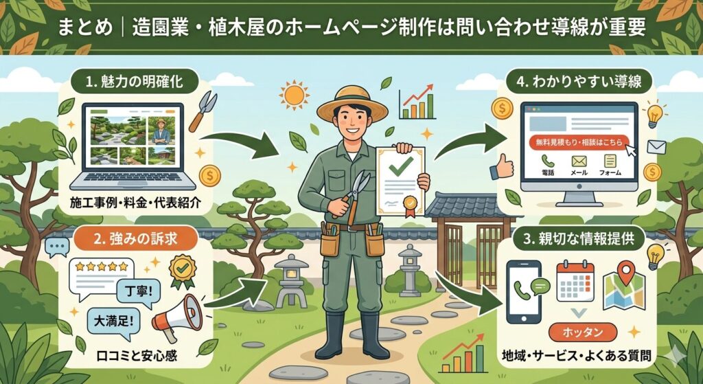 まとめ|造園業・植木屋のホームページ制作は問い合わせ導線が重要