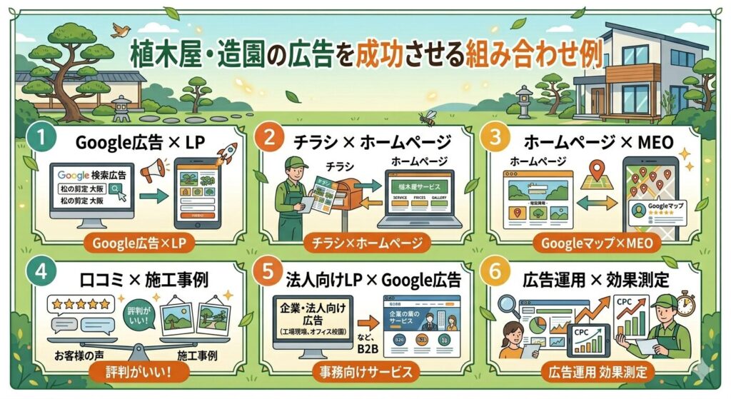 植木屋・造園の広告を成功させる組み合わせ例