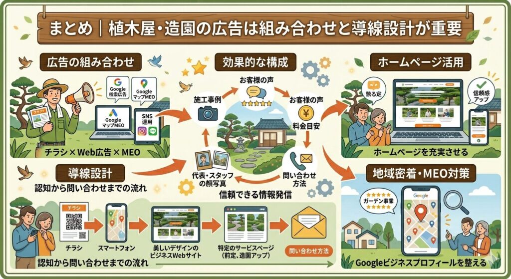 まとめ｜植木屋・造園の広告は組み合わせと導線設計が重要