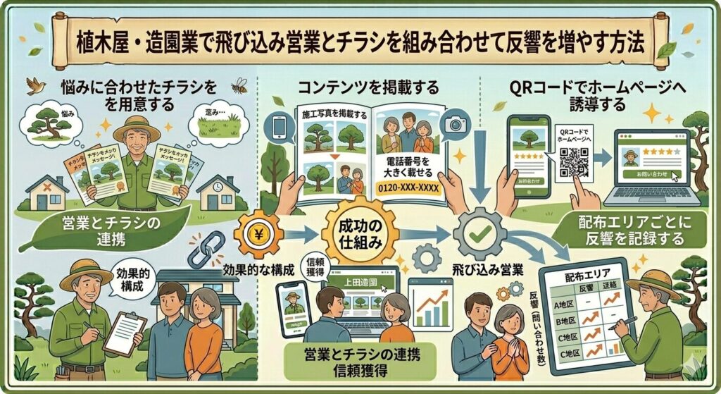 植木屋・造園業で飛び込み営業とチラシを組み合わせて反響を増やす方法