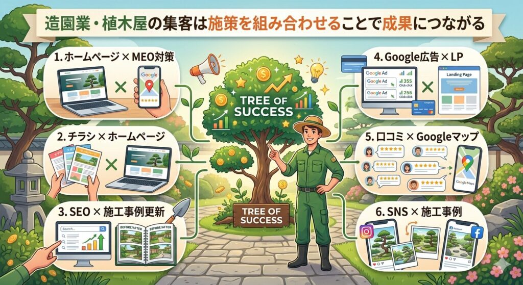 造園業・植木屋の集客は施策を組み合わせることで成果につながる