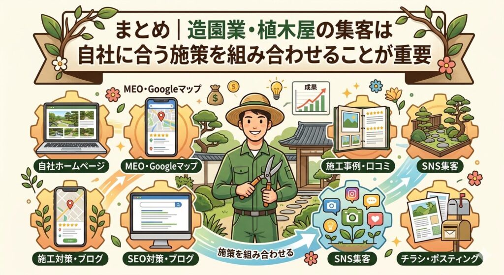 まとめ｜造園業・植木屋の集客は自社に合う施策を組み合わせることが重要