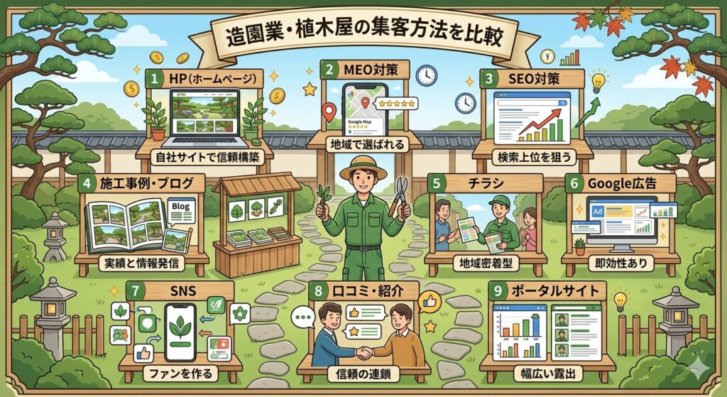 造園業・植木屋の集客方法を比較