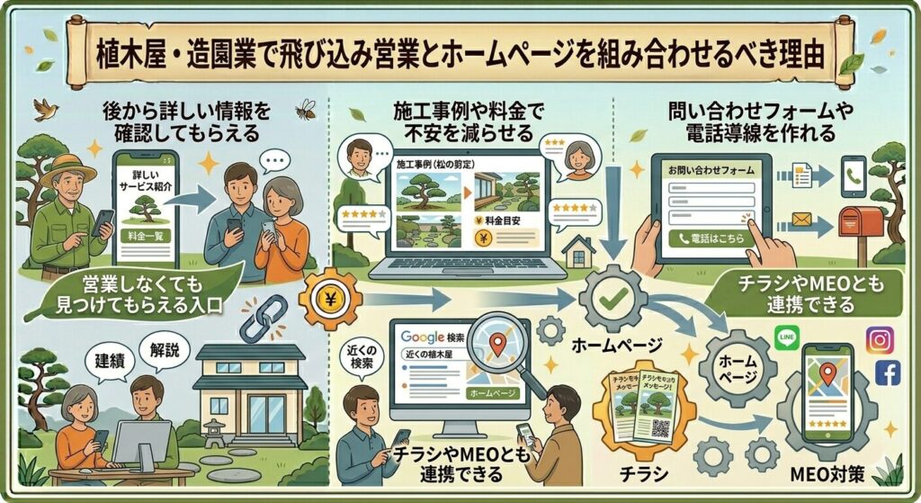 植木屋・造園業で飛び込み営業とホームページを組み合わせるべき理由