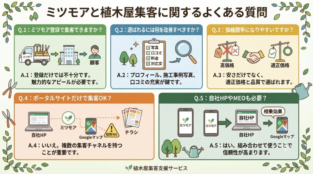 ミツモアと植木屋集客に関するよくある質問