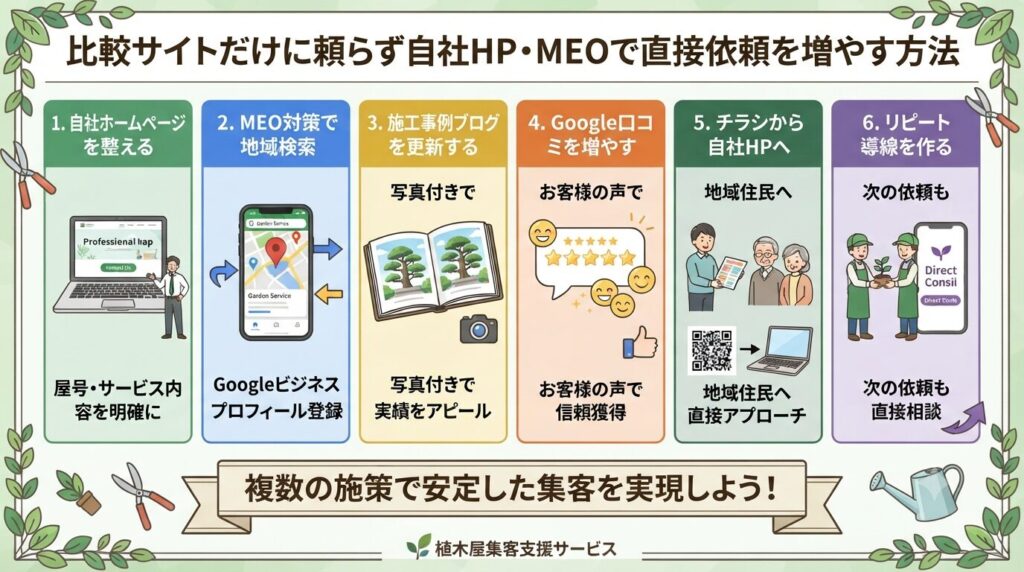 比較サイトだけに頼らず自社HP・MEOで直接依頼を増やす方法