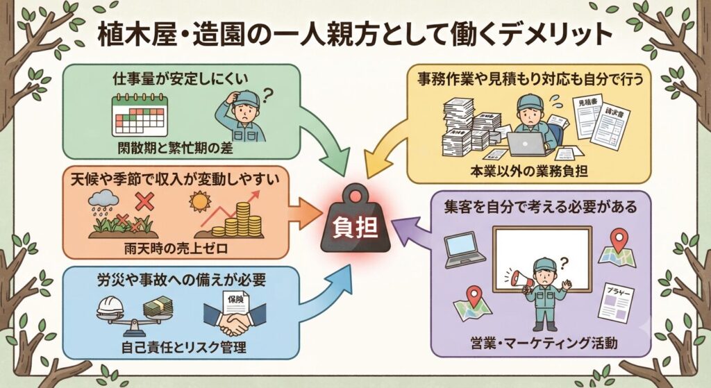 植木屋・造園の一人親方として働くデメリット