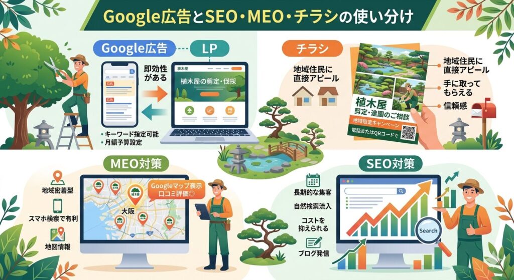 Google広告とSEO・MEO・チラシの使い分け