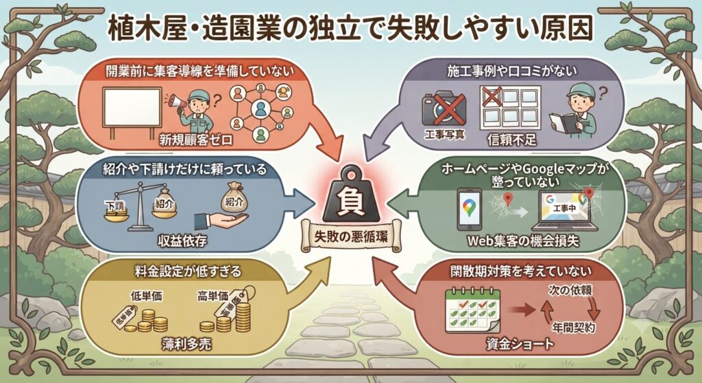 植木屋・造園業の独立で失敗しやすい原因