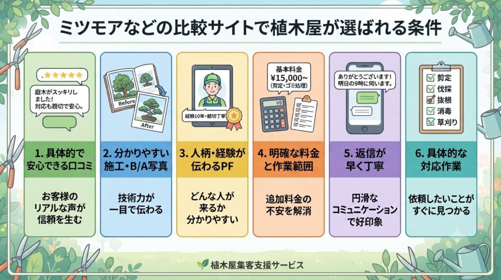 ミツモアなどの比較サイトで植木屋が選ばれる条件
