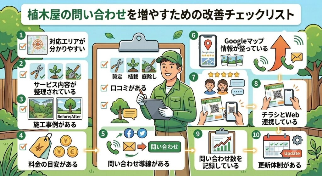 植木屋の問い合わせを増やすための改善チェックリスト
