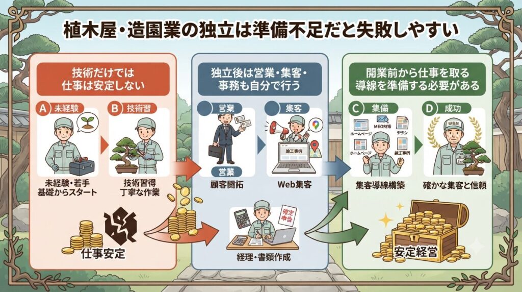 植木屋・造園業の独立は準備不足だと失敗しやすい