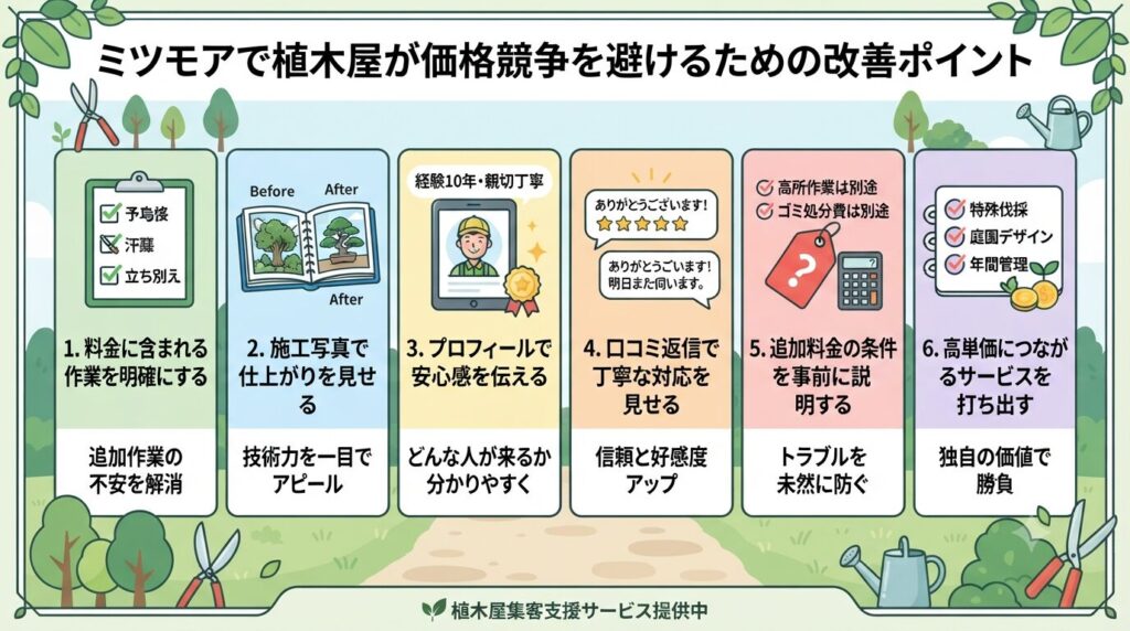 ミツモアで植木屋が価格競争を避けるための改善ポイント