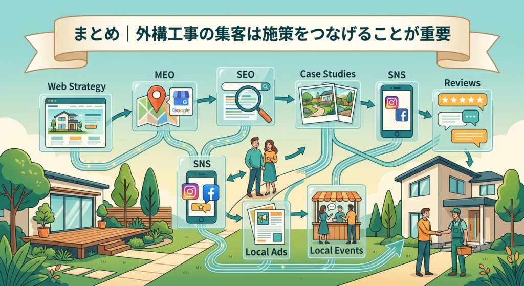 まとめ|外構工事の集客は施策をつなげることが重要