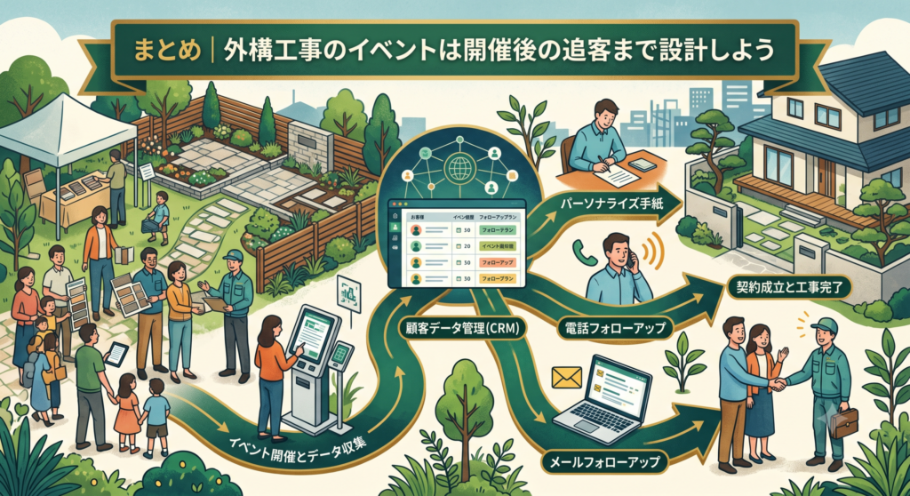 まとめ｜外構工事のイベントは開催後の追客まで設計しよう
