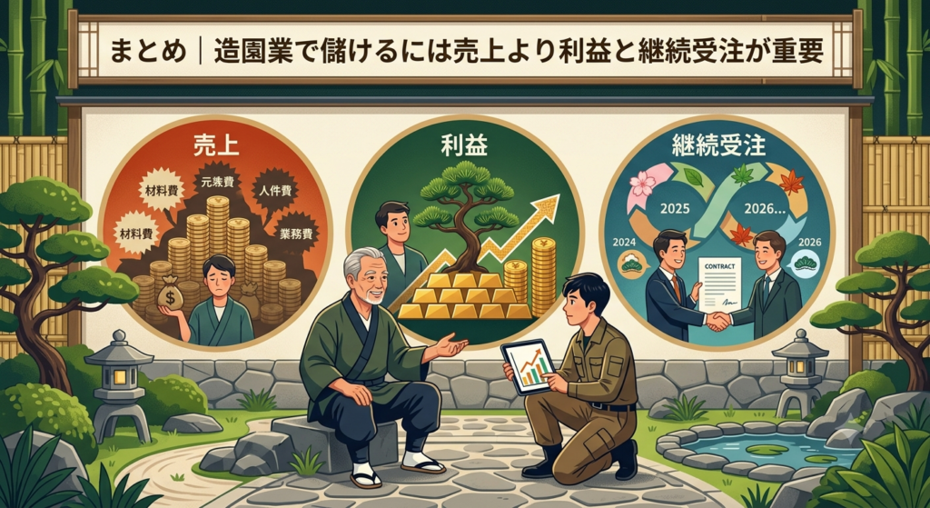 まとめ|造園業で儲けるには売上より利益と継続受注が重要