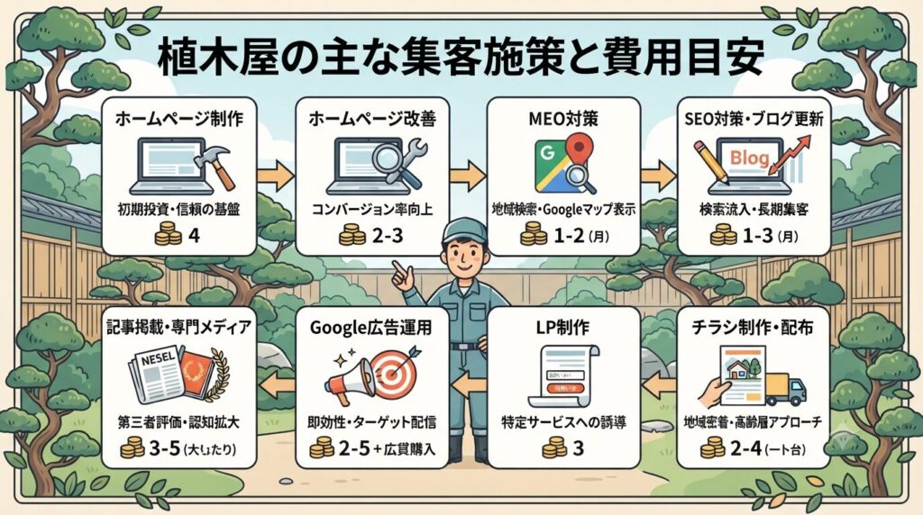 植木屋の主な集客施策と費用目安