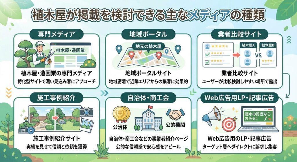 植木屋が掲載を検討できる主なメディアの種類