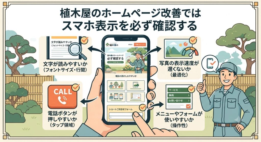 植木屋のホームページ改善ではスマホ表示を必ず確認する
