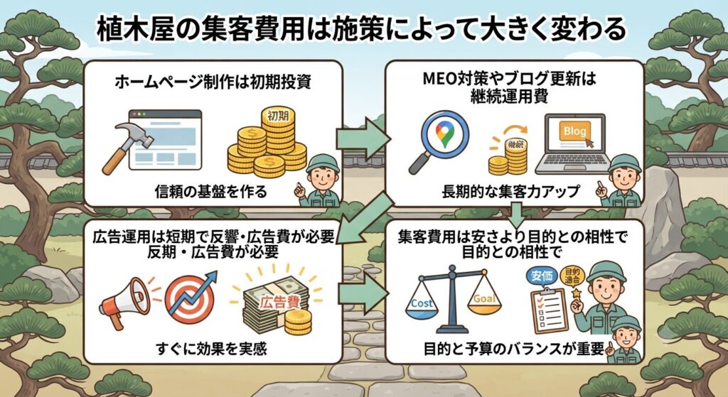 植木屋の集客費用は施策によって大きく変わる
