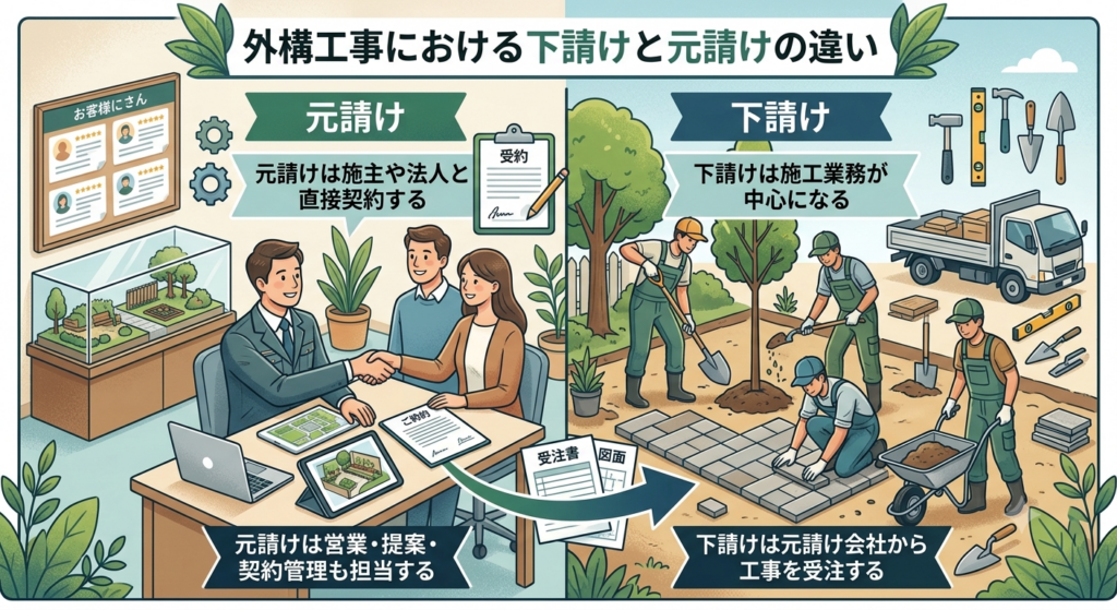 外構工事における下請けと元請けの違い