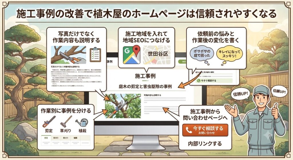 施工事例の改善で植木屋のホームページは信頼されやすくなる