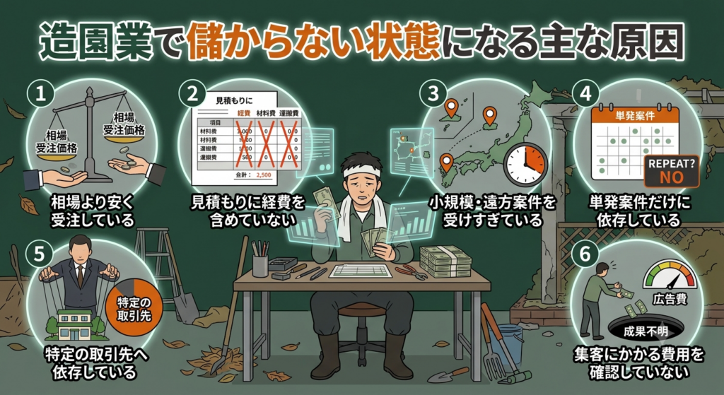 造園業で儲からない状態になる主な原因