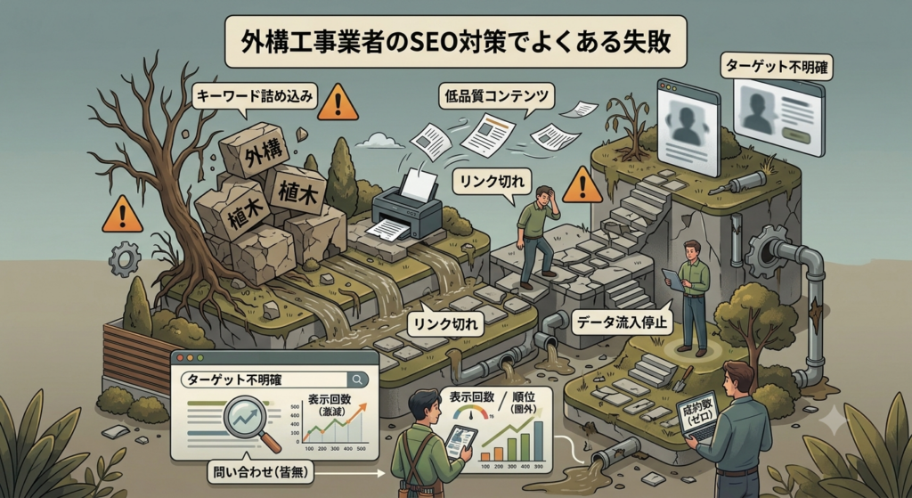 外構工事業者のSEO対策でよくある失敗