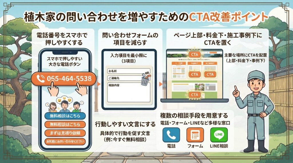 植木家の問い合わせを増やすためのCTA改善ポイント