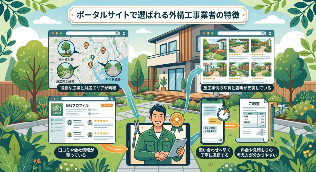 ポータルサイトで選ばれる外構工事業者の特徴