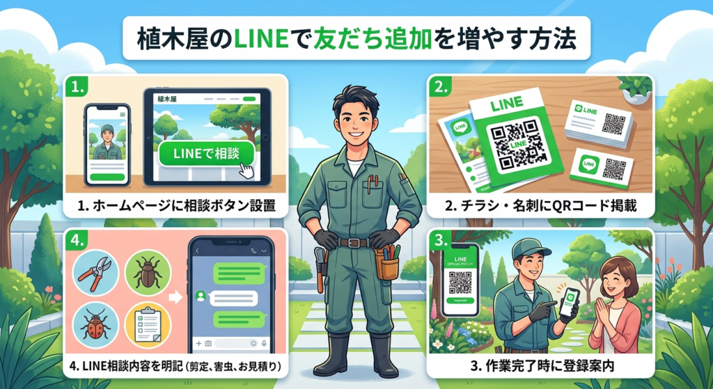 植木屋のLINEで友だち追加を増やす方法