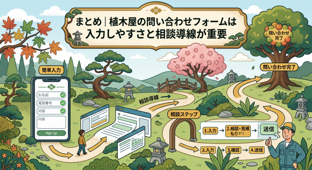まとめ|植木屋の問い合わせフォームは入力しやすさと相談導線が重要