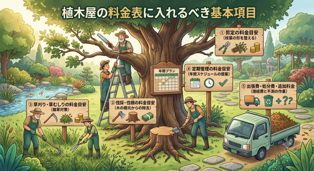 植木屋の料金表に入れるべき基本項目