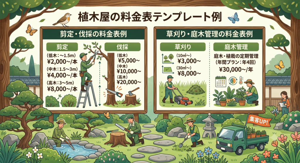 植木屋の料金表テンプレート例