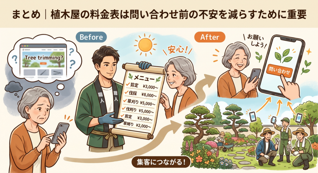 まとめ|植木屋の料金表は問い合わせ前の不安を減らすために重要