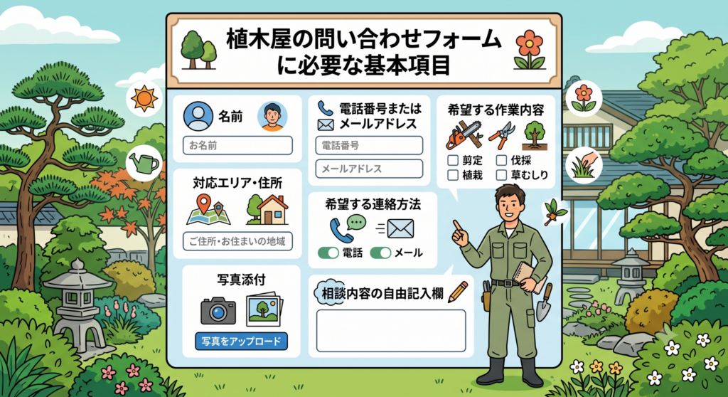 植木屋の問い合わせフォームに必要な基本項目