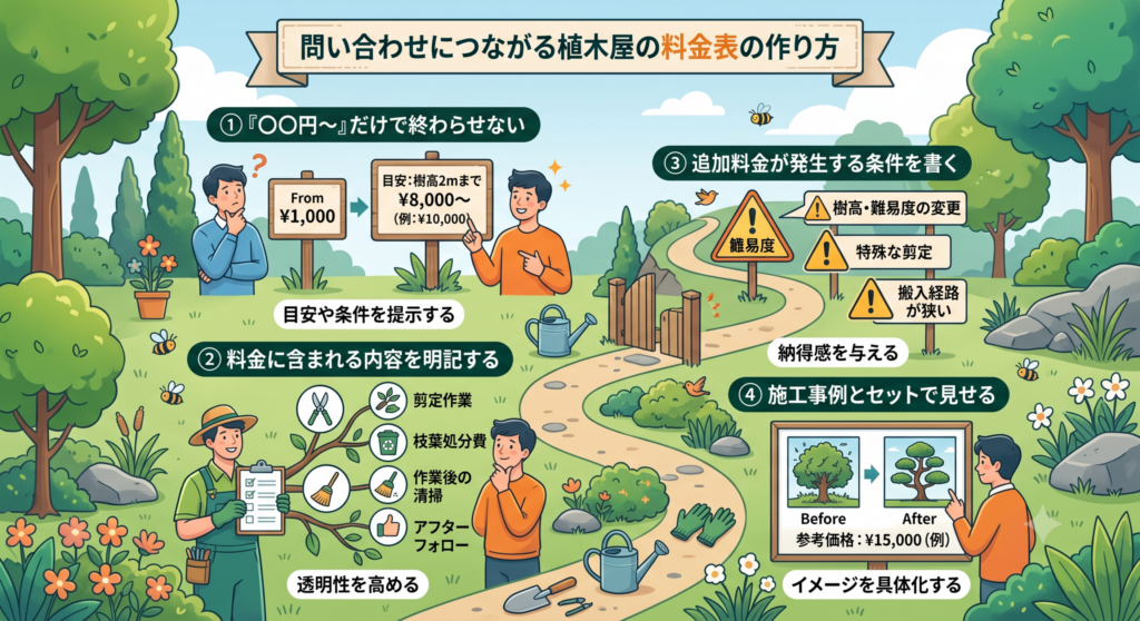 問い合わせにつながる植木屋の料金表の作り方