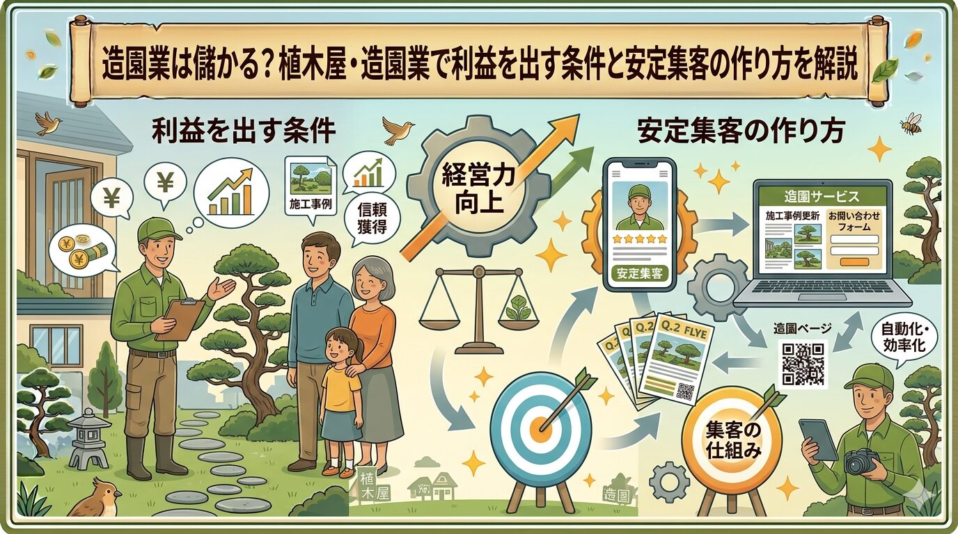 造園業は儲かる？植木屋・造園業で利益を出す条件と安定集客の作り方を解説