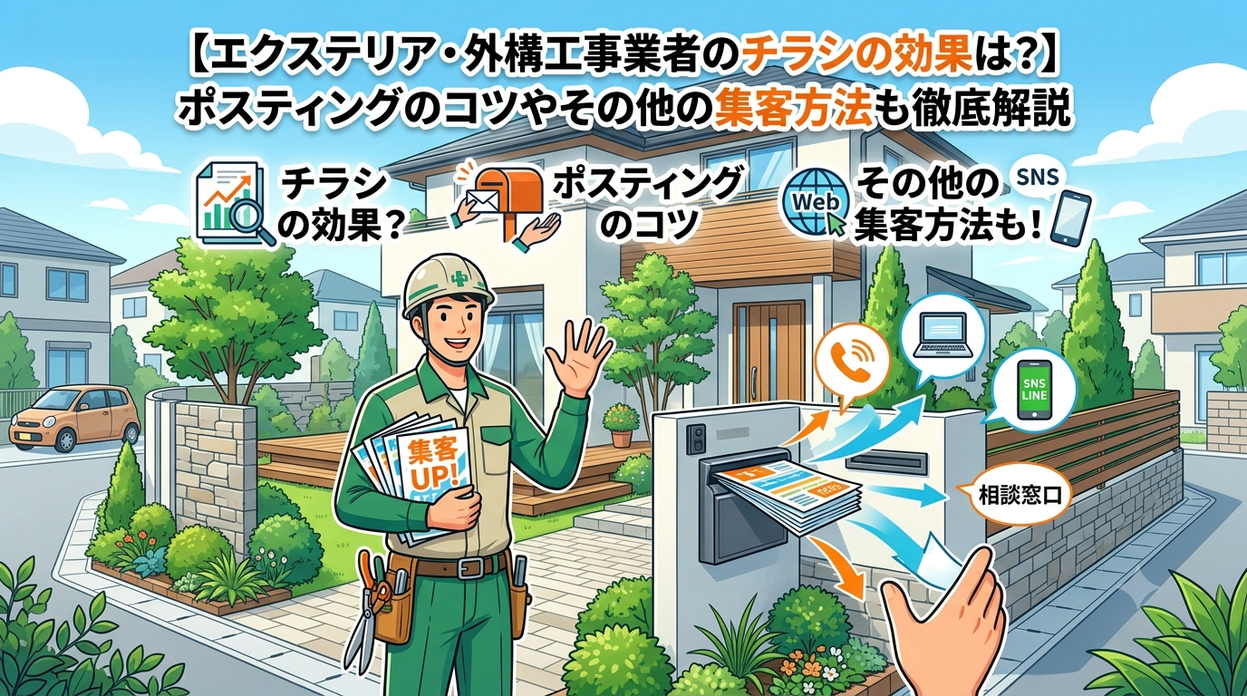 【エクステリア・外構工事業者のチラシの効果は？】ポスティングのコツやその他の集客方法も徹底解説