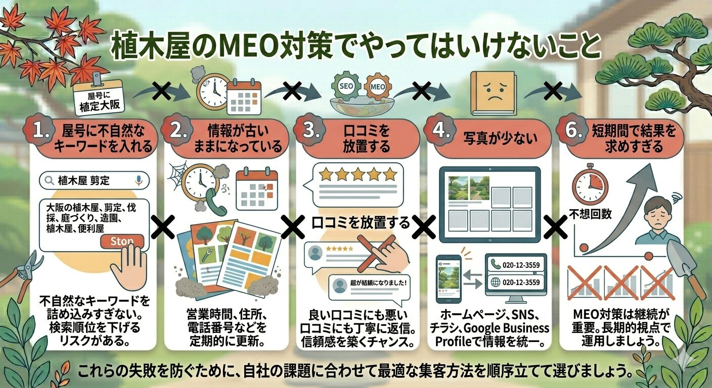 植木屋のMEO対策でやってはいけないこと