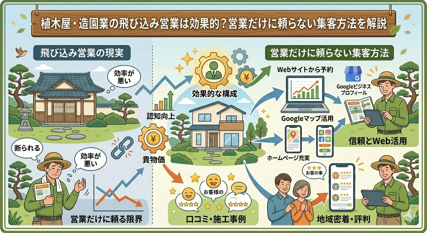 植木屋・造園業の飛び込み営業は効果的？営業だけに頼らない集客方法を解説