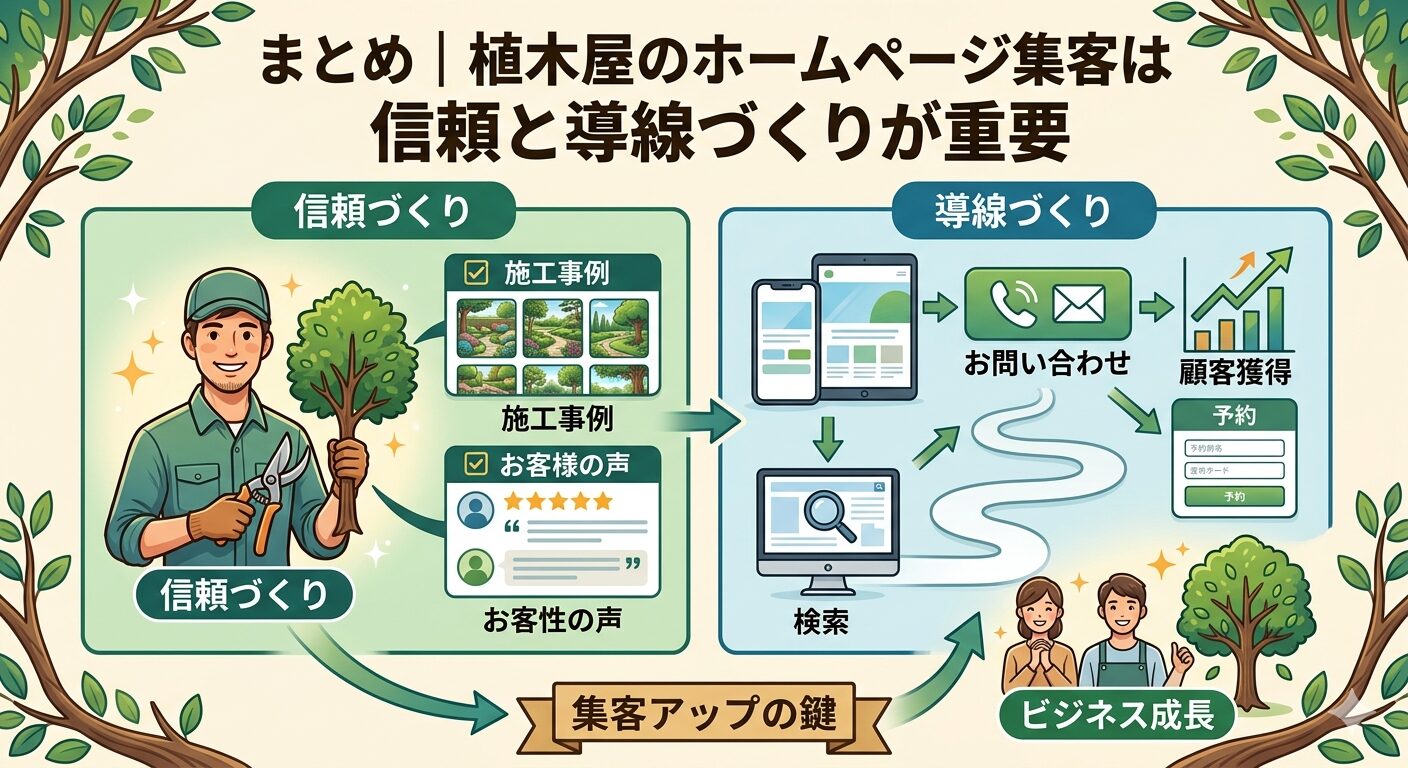 まとめ|植木屋のホームページ集客は信頼と導線づくりが重要