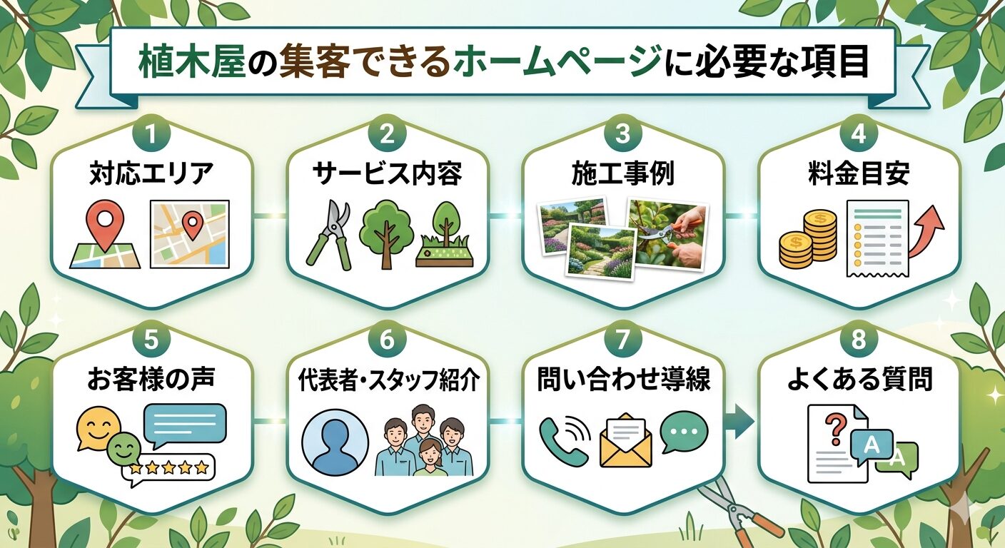 植木屋の集客できるホームページに必要な項目