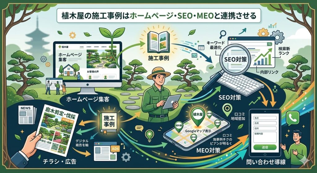 植木屋の施工事例はホームページ・SEO・MEOと連携させる