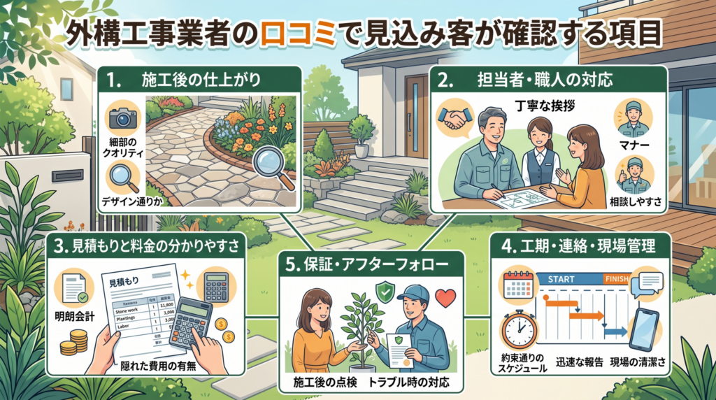 外構工事業者の口コミで見込み客が確認する項目
